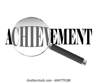 Achievement text viewed under magnifying glass illustration