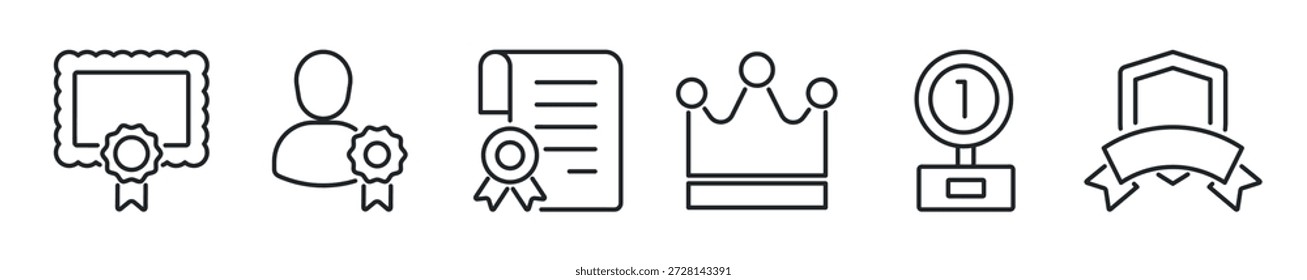 Conjunto de iconos de línea delgada de logro. Iconos mínimos de Web