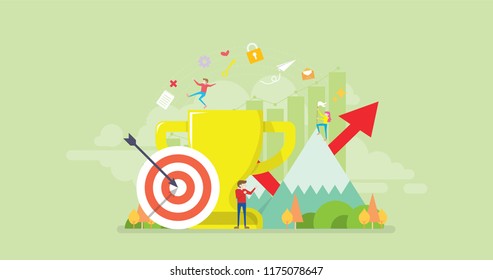 Achievement Tiny People Character Concept Vector Illustration, Suitable For Wallpaper, Banner, Background, Card, Book Illustration, And Web Landing Page