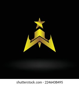 achievement trophy logo with star and gold color combination