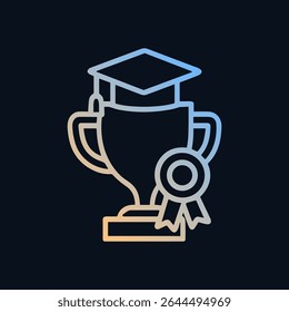 Achievement trophy topped with graduation cap. Icon symbol illustration
