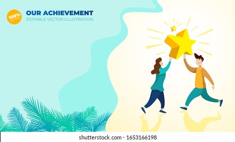 Achievement Vector Illustration Concept People Reach Star. Creative Flat Design for Website, Marketing Material, Business Presentation.