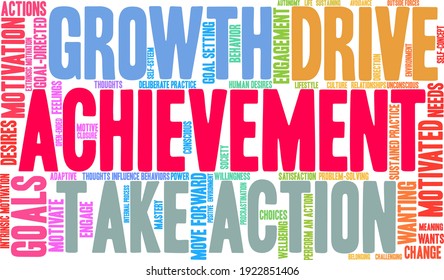 Achievement word cloud on a white background. 