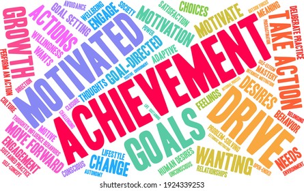 Achievement word cloud on a white background. 