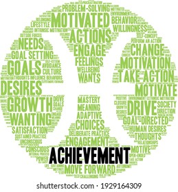 Achievement word cloud on a white background. 