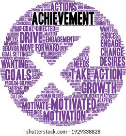 Achievement word cloud on a white background. 