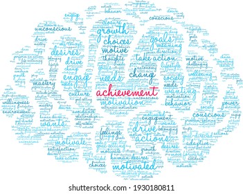 Achievement word cloud on a white background. 