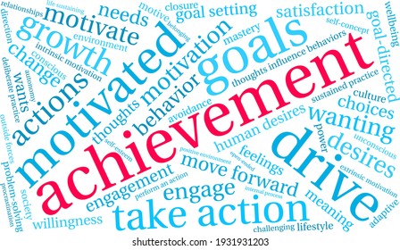 Achievement word cloud on a white background. 