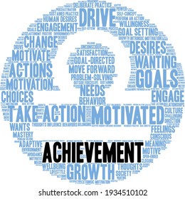 Achievement word cloud on a white background. 