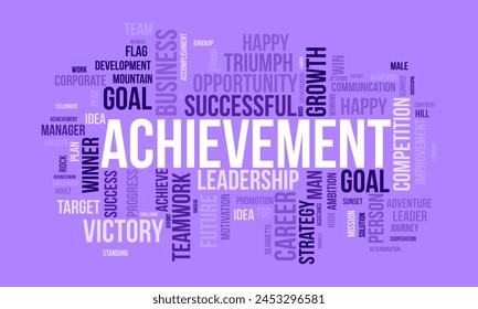 Achievement word cloud template. Business model concept vector background.