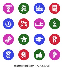 Achievements And Awards Icons. White Flat Design In Circle. Vector Illustration. 