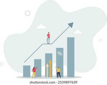 Achievements in business and finance for money profit .flat characters.