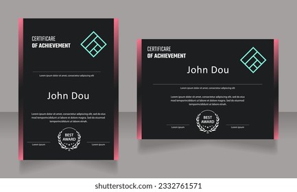 Conjunto de plantillas de diseño de certificados de logros. Diploma vectorial con espacio de copia personalizado y fronteras. Documento impreso para premios y reconocimiento. Teco Light, Semibold, Arial Regular fuentes usadas