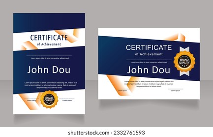 Conjunto de plantillas de diseño de certificados de logros. Diplomas vectoriales con espacio de copia personalizado y bordes. Documentos impresas para premios y reconocimiento. Syne Bold, Arial, Calibri fuentes regulares utilizadas