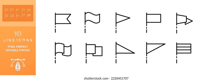 Achievements flags set icon. Goal, aim, target, businessman, first place, top, personal growth, work, rating. Business concept. Vector editable set icon on a white background