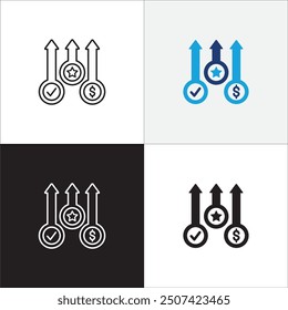 Achievements icon set. Prize awards icons. Victory and champion symbol. Business and management icons. Vector stock illustration in thin line and color flat solid variation graphic resource.