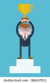 Achievements image. Conceptual image of a businessman character. Cartoon flat vector illustration. Objects isolated on a background. 