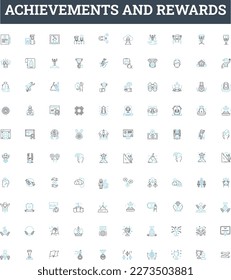 Achievements and rewards vector line icons set. Awards, Merits, Honors, Recognition, Successes, Accolades, Distinction illustration outline concept symbols and signs