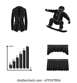 achievements, sports and other web icon in black style. arrow, growth, curtains, icons in set collection.