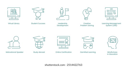 Achievements and Success in Education and Personal Growth Vector Icons