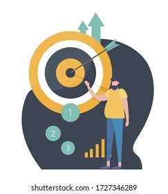 Achieving business goals. Business concept vector illustration Target with an arrow, hit the target, goal achievement. Flat cartoon isolated vector object illustration.