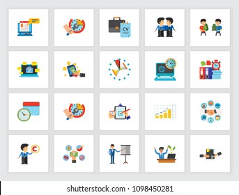 Achieving business goals icon set. Can be used for topics like training, self-organization, planning, multitasking