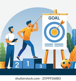  Achieving Business Goals, Achieving Your Goals, flat art vector illustration
