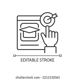 Achieving Educational Goals With Elearning Linear Icon. Virtual Learning Environment. E Learning. Thin Line Illustration. Contour Symbol. Vector Outline Drawing. Editable Stroke. Arial Font Used