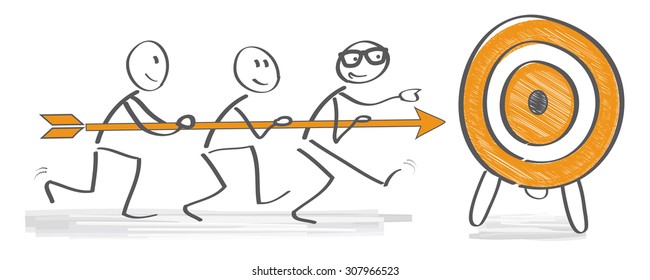 Achieving goal concept - Businesspeople holding arrow 