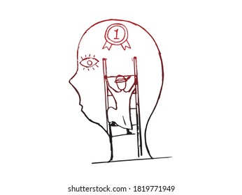 Achieving the goal concept, hand drawn sketch on an isolated white background. Suitable for inspiration and accomplishment. thinking out of the box, aiming for the higher reward, dreaming big 
