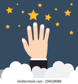 Achieving goal. Hand touch the star