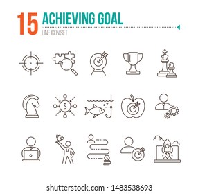 Achieving goal icon set. Line icons collection on white background. Decision, goal, target. Innovation concept. Can be used for topics like strategy, business, start-up