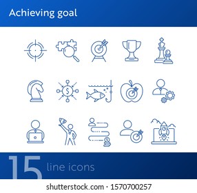 Achieving goal icon set. Line icons collection on white background. Decision, goal, target. Innovation concept. Can be used for topics like strategy, business, start-up