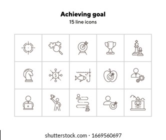 Achieving goal icon set. Line icons collection on white background. Decision, goal, target. Innovation concept. Can be used for topics like strategy, business, start-up