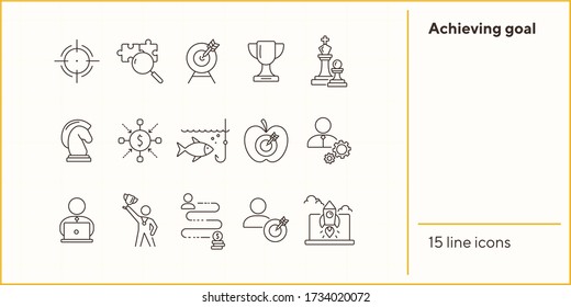 Achieving goal icon set. Line icons collection on white background. Decision, goal, target. Innovation concept. Can be used for topics like strategy, business, start-up