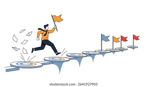 Achieving Goals Through Dedication Stepping Stone Success and Flag Raising