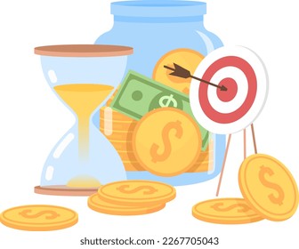 Achieving short term financial goals flat concept vector spot illustration. Editable 2D cartoon scene on white for web design. Savings account creative idea for website, mobile, magazine