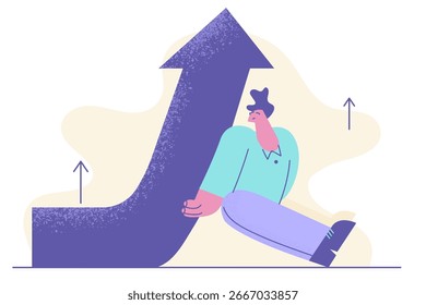 Lograr el éxito, el crecimiento, el concepto de desarrollo alternativo. Empresario decidido positivo que empuja la flecha hacia arriba para cambiar la dirección y ganar los objetivos él mismo Ilustración vectorial
