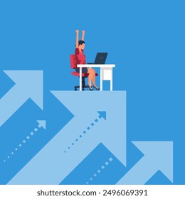 Achieving success at work. Hard work leads to career growth. Business metaphor. Professional progress. Vector illustration flat design. Isolated on white background.