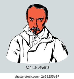 Achille Jacques-Jean-Marie Devеria is a French artist, watercolorist and lithographer. Hand drawn vector illustration