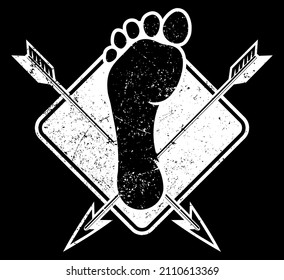 Achilles' heel vector image. Ancient greek style logo design concept. Human footprint with two crossed arrows.