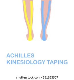 Achilles kinesiology taping. Correct kinesiology taping. Vector illustration.