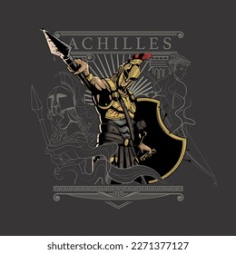 Achilles jagt Hector zu 1v1 Todesspiel, Zeuge von Athena und Apollo. kann als Buchcover, T-Shirt-Druck, Poster oder zu anderen Zwecken verwendet werden.