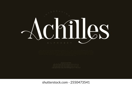 Tipografia de Aquiles beleza moda elegante minimalista serif italic fontes decorativo casamento vintage retro logos. Logotipo de fonte de luxo mínimo alfabeto. Ilustração vetorial