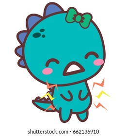 An aching dinosaur. Stickers. Vector flat illustration