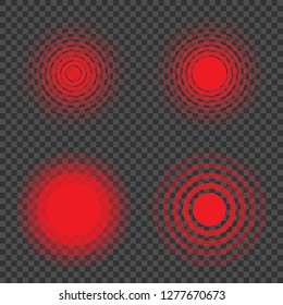 Aching place. Pain circle. Set of red rings, symbol of pain. Vector illustration.