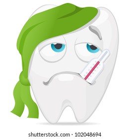 Aching tooth with a thermometer and a scarf.