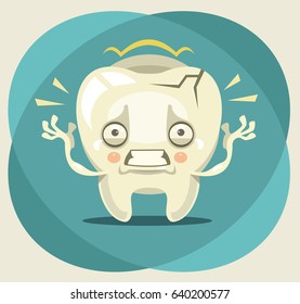Aching unhappy crying tooth character. Vector flat cartoon illustration