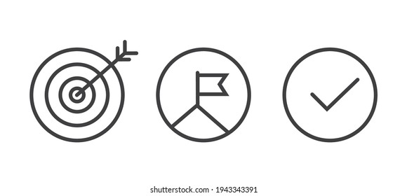 Achivment or accomplishment line icons set. Vector isolated on white.