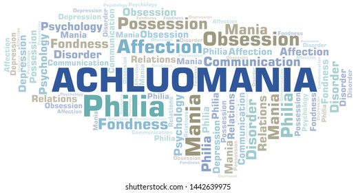 Achluomania word cloud. Type of mania, made with text only.